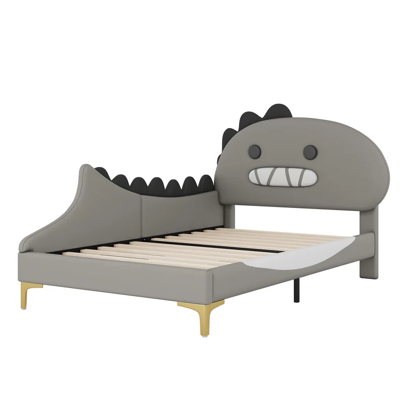 Lit enfant simple dinosaure PU gris 90x200cm INFINITEXYTE