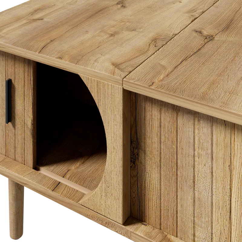 Table basse relevable effet bois, rétro, porte coulissante 100x48cm PILLOWDARK