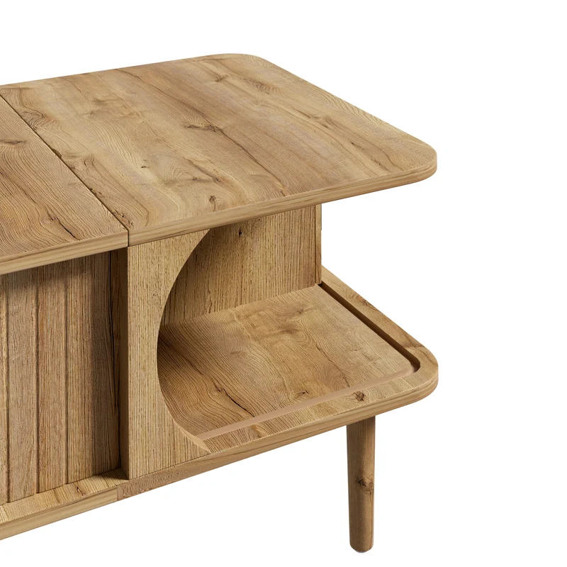 Table basse relevable effet bois, rétro, porte coulissante 100x48cm PILLOWDARK