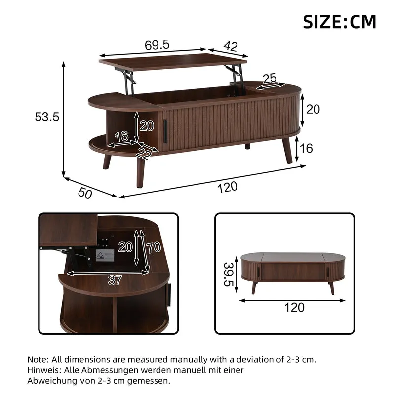 Table basse relevable effet noyer design à lattes 120x50cm MODERNLINE
