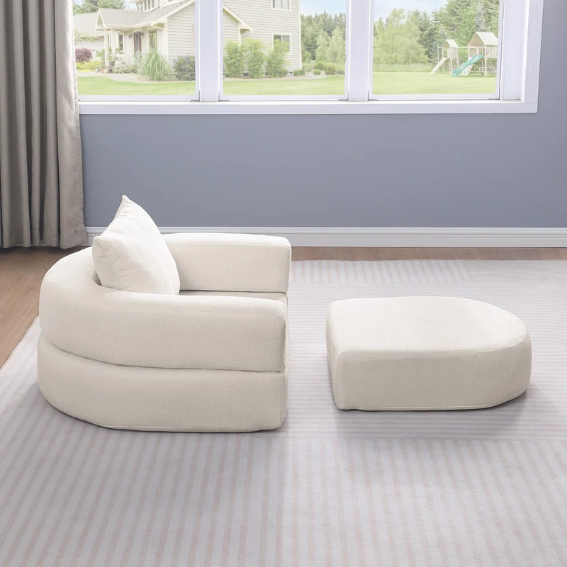 Canapé fauteuil convertible 2-en-1 matelas de sol modulable en chenille blanc avec oreiller intégré SUGARSECRET