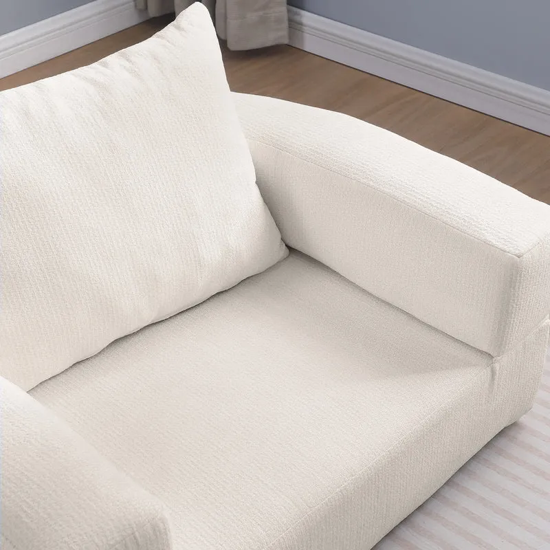 Canapé fauteuil convertible 2-en-1 matelas de sol modulable en chenille blanc avec oreiller intégré SUGARSECRET