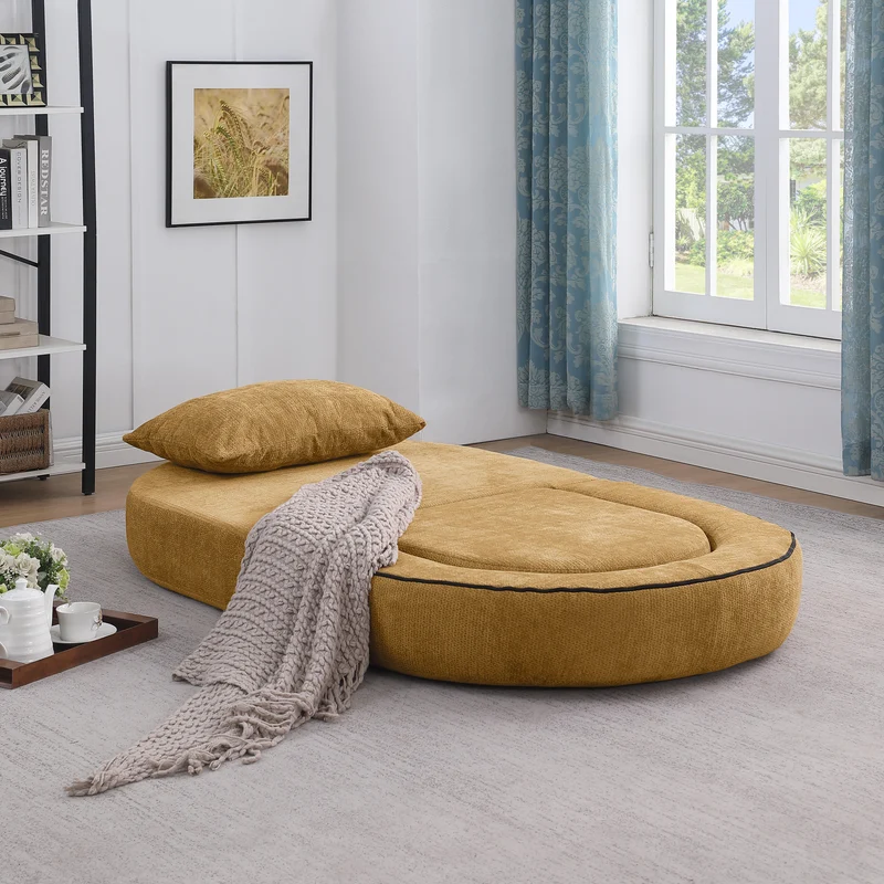 Canapé fauteuil convertible 3-en-1 matelas de sol modulable en chenille jaune avec oreiller intégré DRAGLINE