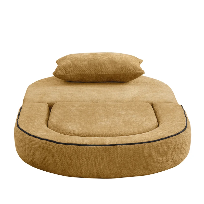 Canapé fauteuil convertible 3-en-1 matelas de sol modulable en chenille jaune avec oreiller intégré DRAGLINE
