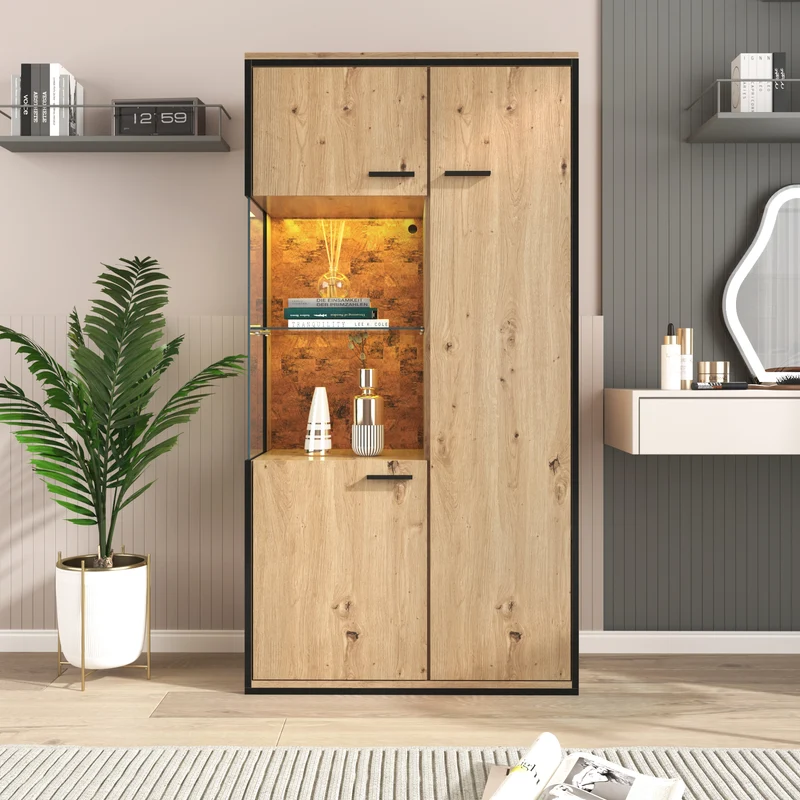 Buffet haut vitrine moderne avec éclairage LED 150Hx78Lx40Tcm TRICOKS