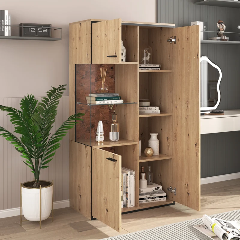 Buffet haut vitrine moderne avec éclairage LED 150Hx78Lx40Tcm TRICOKS