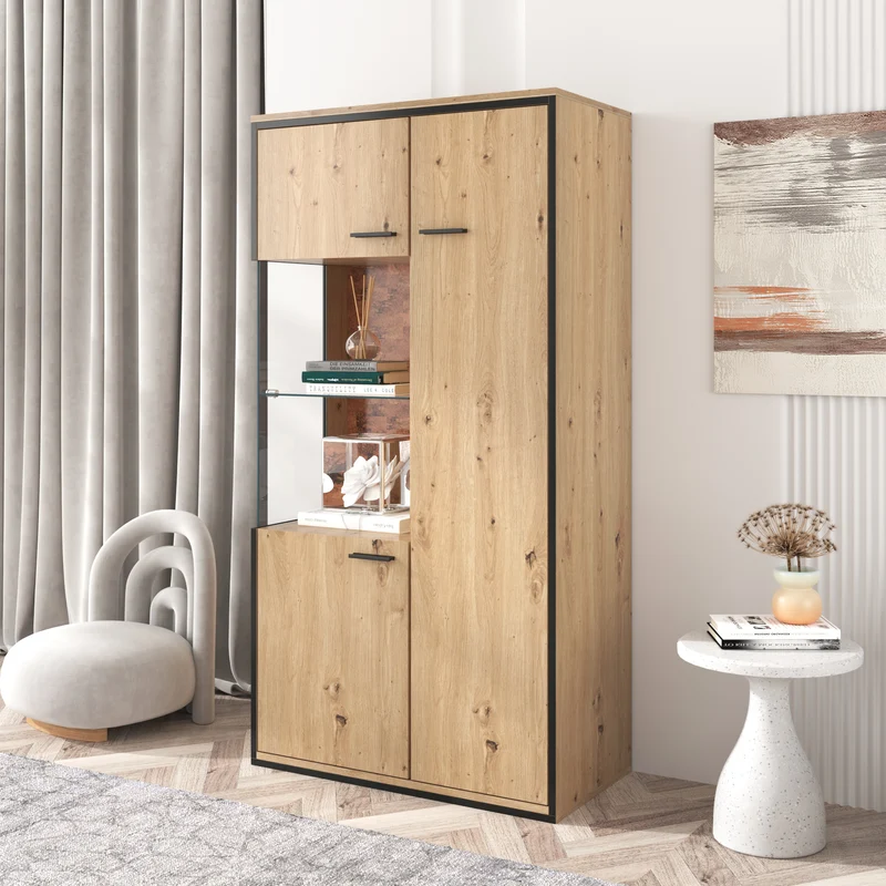 Buffet haut vitrine moderne avec éclairage LED 150Hx78Lx40Tcm TRICOKS