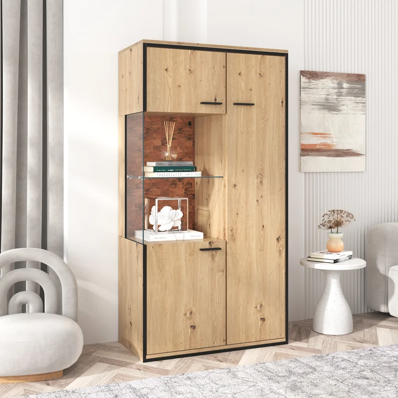 Buffet haut vitrine moderne avec éclairage LED 150Hx78Lx40Tcm TRICOKS