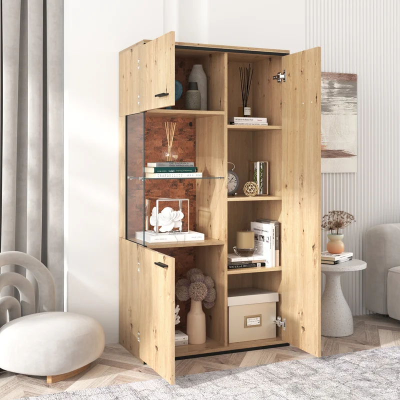 Buffet haut vitrine moderne avec éclairage LED 150Hx78Lx40Tcm TRICOKS