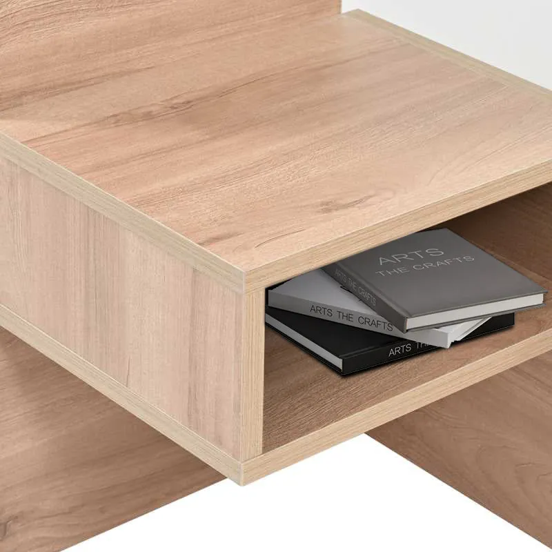 Lit double king effet bois avec 2 tiroirs lampe de lecture avec chargement USB chêne/blanc 180 x 200 cm (sans matelas) BIPHRAED