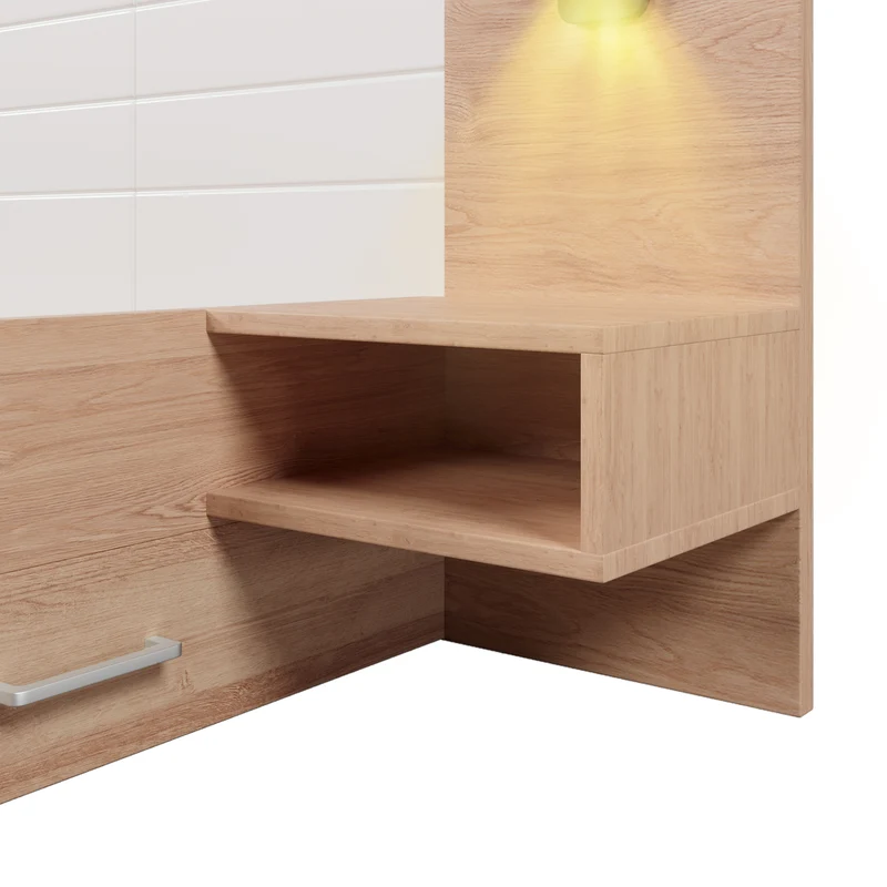 Lit double king effet bois avec 2 tiroirs lampe de lecture avec chargement USB chêne/blanc 180 x 200 cm (sans matelas) BIPHRAED