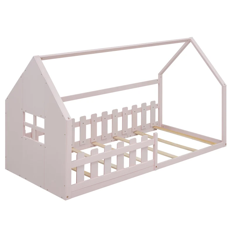 Lit enfant cabane rose en pin design maison 90x200cm INFINITEVYR