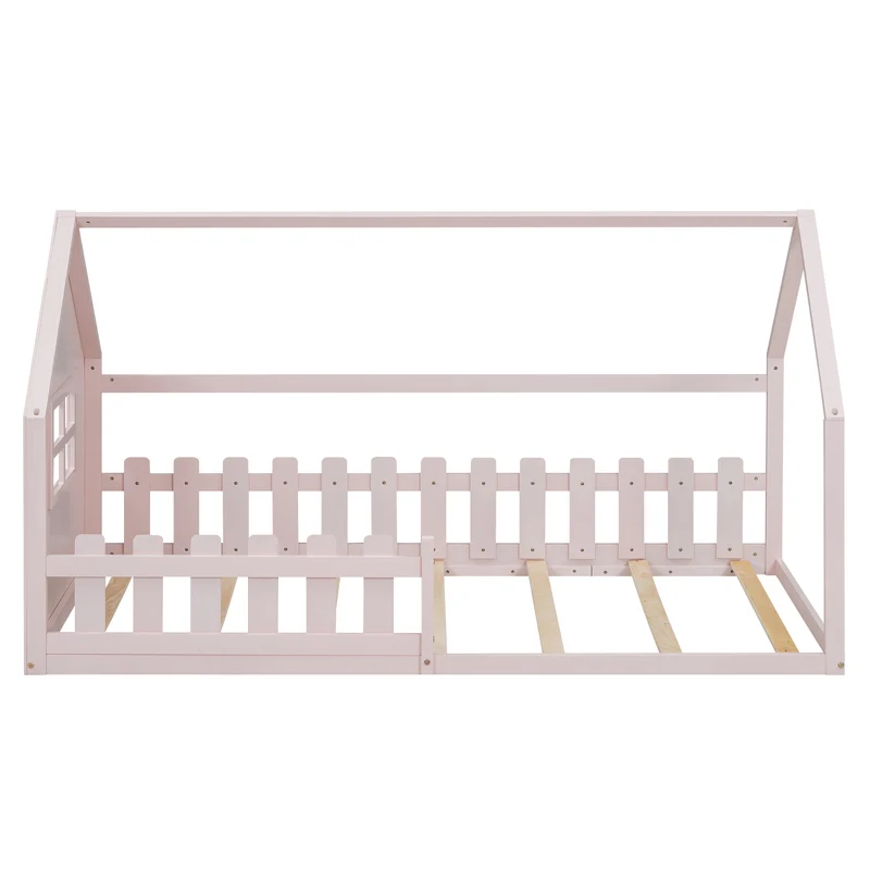 Lit enfant cabane rose en pin design maison 90x200cm INFINITEVYR