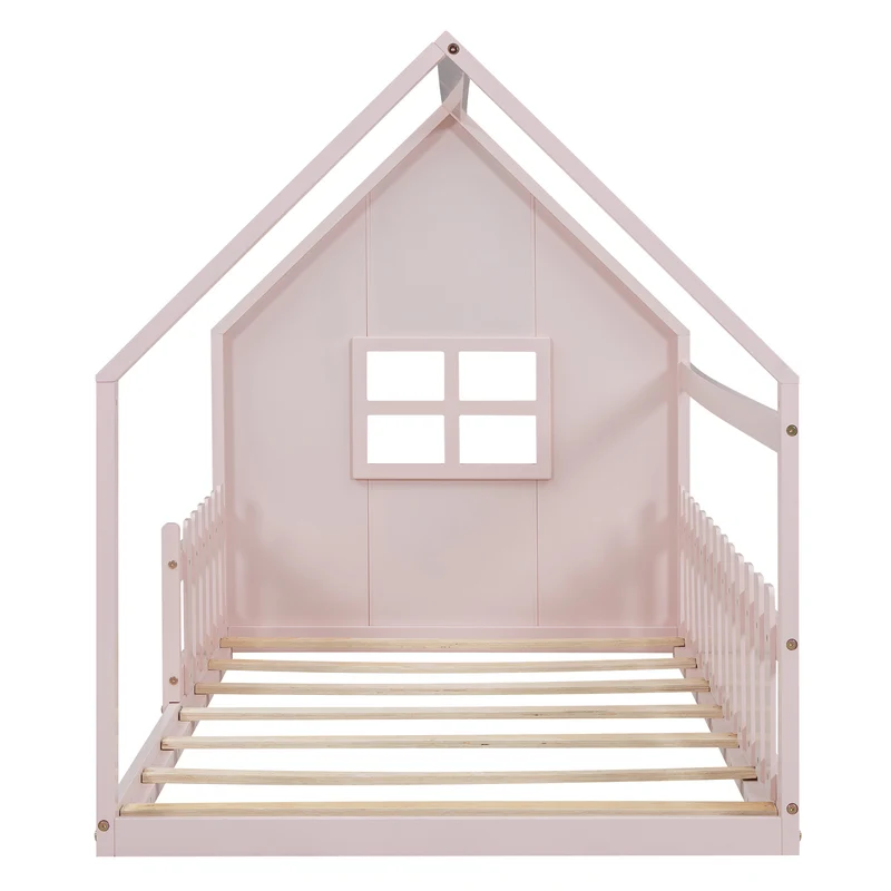 Lit enfant cabane rose en pin design maison 90x200cm INFINITEVYR