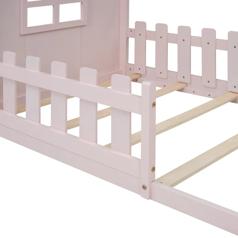 Lit enfant cabane rose en pin design maison 90x200cm INFINITEVYR