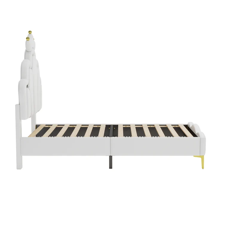 Lit enfant double PU blanc avec couronne étoile 90x200cm et LED style princesse FLAREMORN