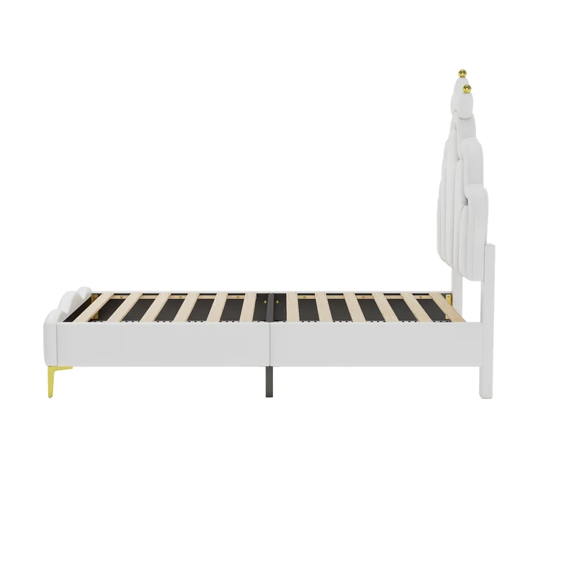 Lit enfant double PU blanc avec couronne étoile 90x200cm et LED style princesse FLAREMORN