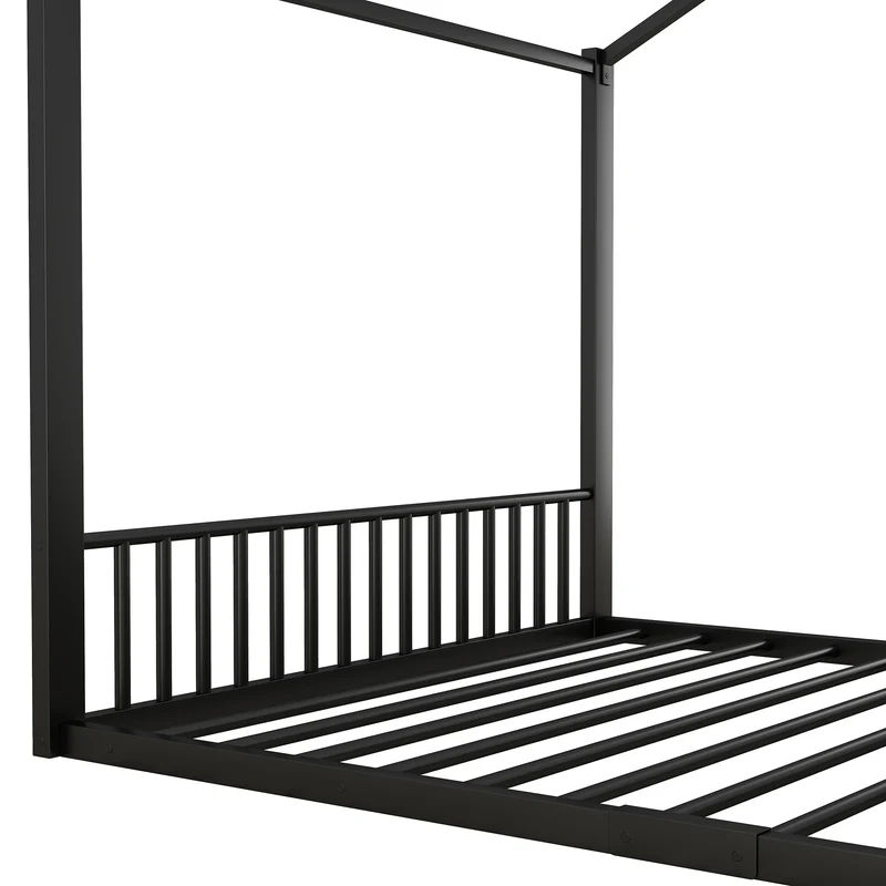 Lit enfant cabane double au sol en métal noir, design maison, facile à monter 140x200 cm INFINITEAPEX