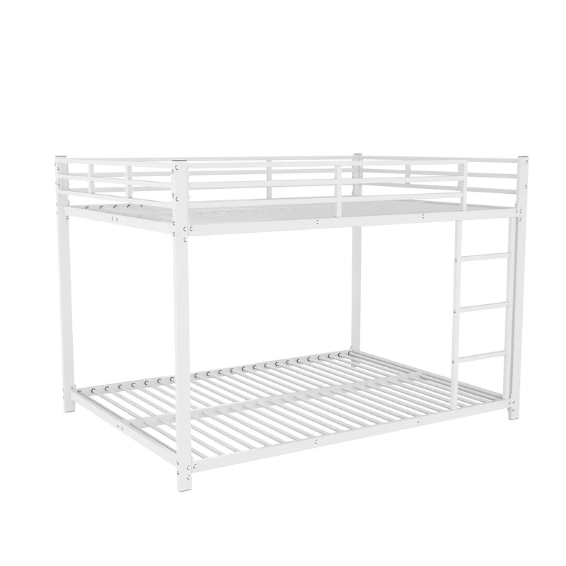 Lit double superposé en métal blanc échelle droit, sécurité enfant, 140x200cm INFINITEPULSE