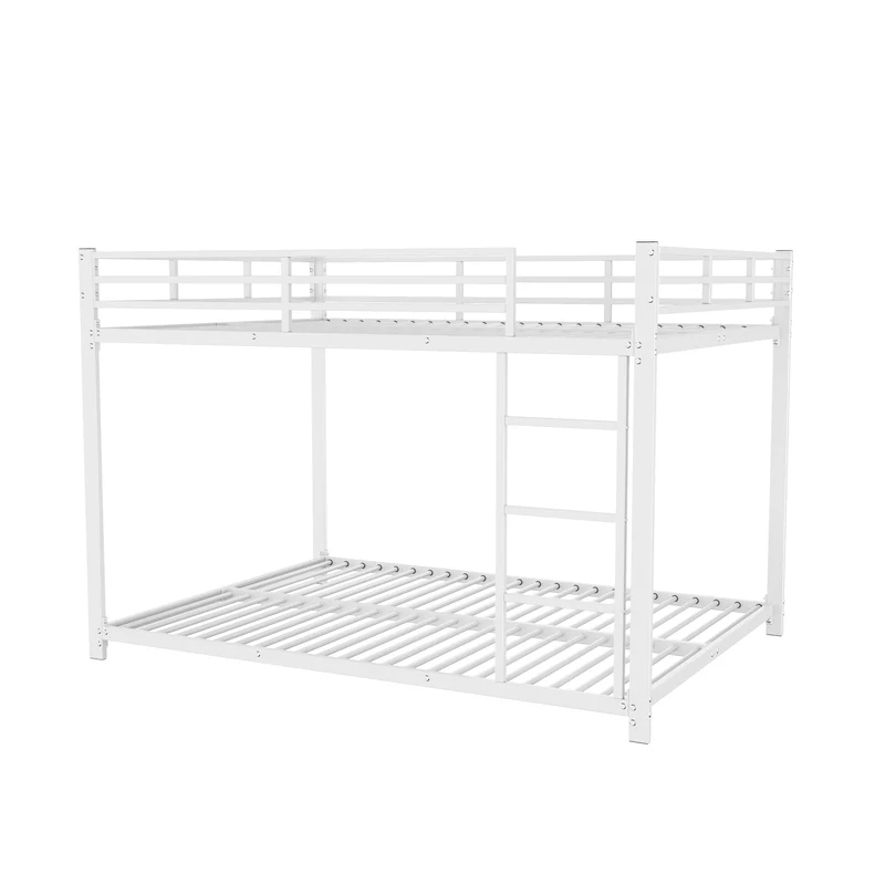 Lit double superposé en métal blanc échelle droit, sécurité enfant, 140x200cm INFINITEPULSE