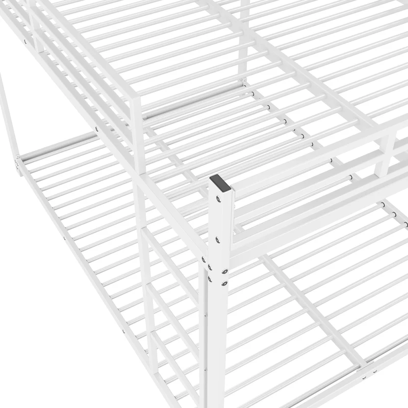 Lit double superposé en métal blanc échelle droit, sécurité enfant, 140x200cm INFINITEPULSE