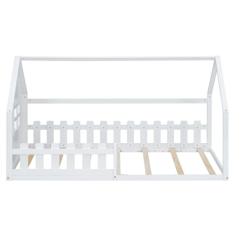 Lit enfant simple cabane en pin blanc, design maison, robuste et créatif 90x200 cm INFINITETHAL