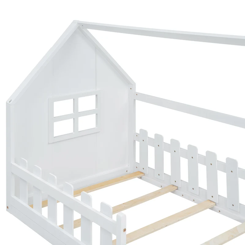 Lit enfant simple cabane en pin blanc, design maison, robuste et créatif 90x200 cm INFINITETHAL