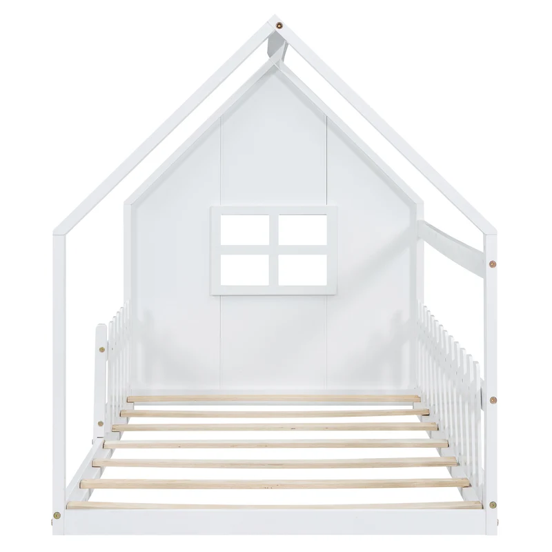 Lit enfant simple cabane en pin blanc, design maison, robuste et créatif 90x200 cm INFINITETHAL