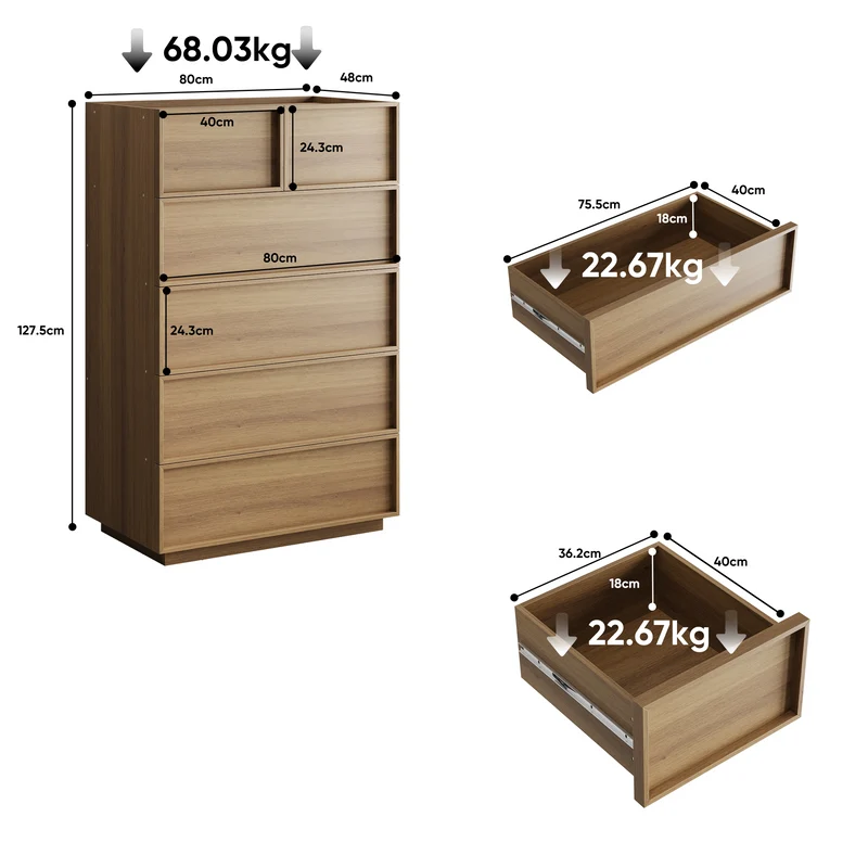 Commode effet chêne 6 tiroirs 80x48x127cm MODERNSCREEN