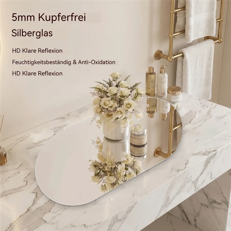 Parallelepipedous 60x120cm Miroir Ovale Sans Cadre LED, Miroir Intelligent Anti-Buée pour Salle de Bain, Argent