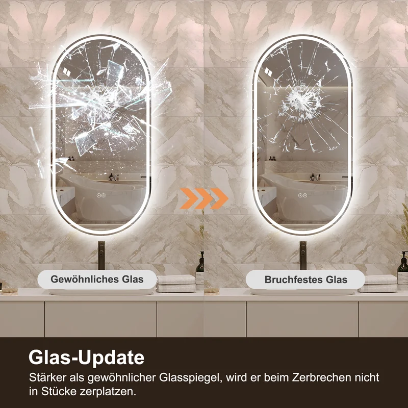 Parallelepipedous 60x120cm Miroir Ovale Sans Cadre LED, Miroir Intelligent Anti-Buée pour Salle de Bain, Argent