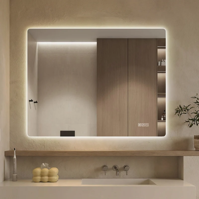Bungarum Miroir LED 70x90cm – Miroir de Salle de Bain Sans Cadre, Rétroéclairé, Dimmable, Anti-Buée, Montage Vertical/Horizontal