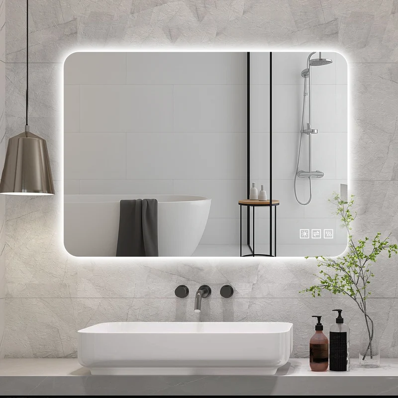 Bungarum Miroir LED 70x90cm – Miroir de Salle de Bain Sans Cadre, Rétroéclairé, Dimmable, Anti-Buée, Montage Vertical/Horizontal