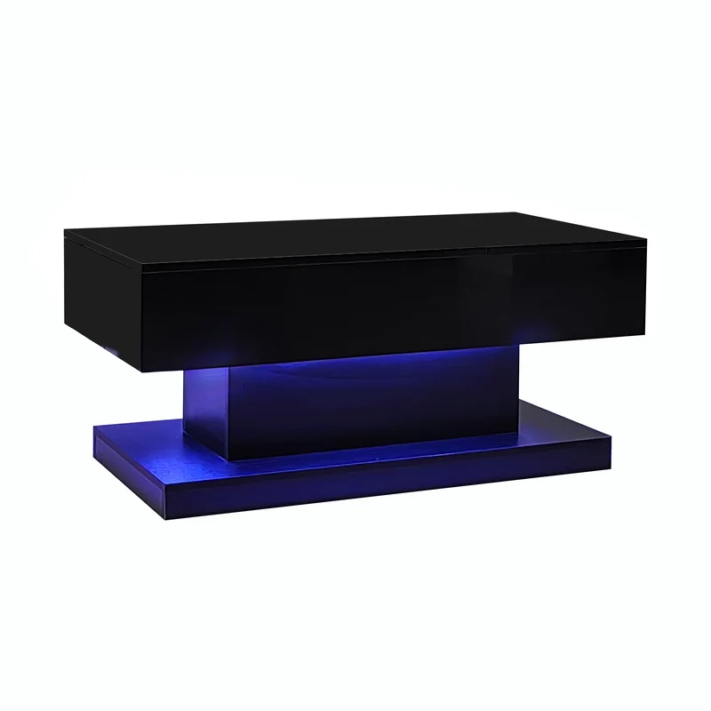 Table basse relevable laqué noire avec éclairage LED 100x50 cm SECRETION
