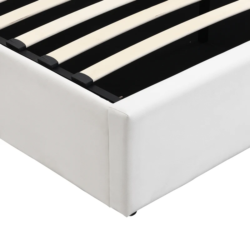 Lit coffre double PU blanc avec éclairage LED, USB et tête de lit réglable (160x200 cm) UDET WHITE KING