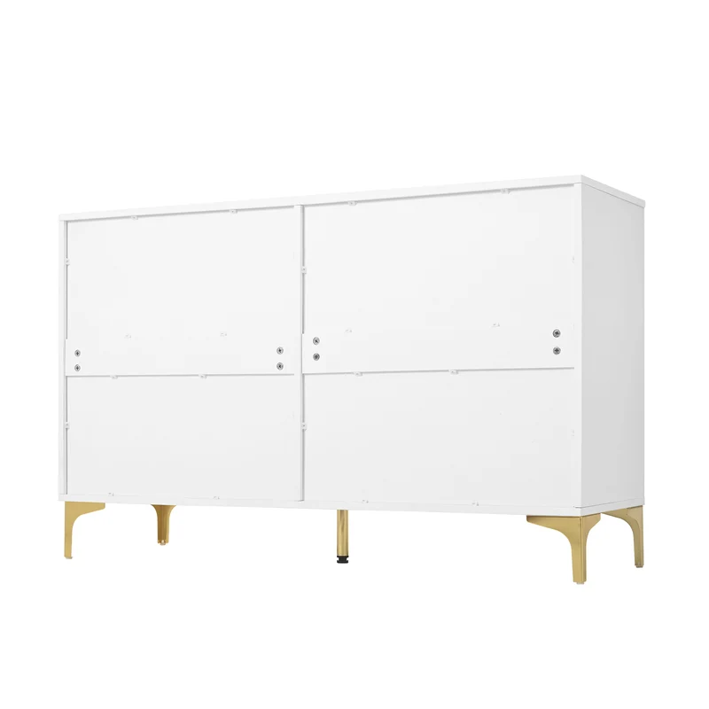 Commode blanche élégante à 6 tiroirs motif ondulé accents dorées BRAXUINS