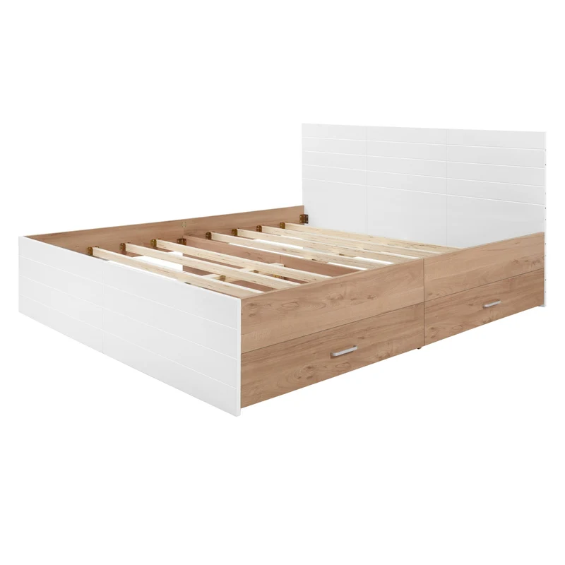 Cadre de lit queen blanc scandinave avec 2 tiroirs de rangement sous le lit 160*200cm (matelas non inclus) MRNA