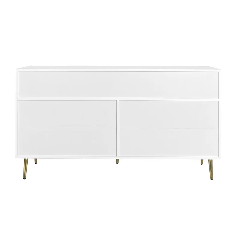 Buffet commode blanc 7 tiroirs poignées et pieds dorées STESQEKS