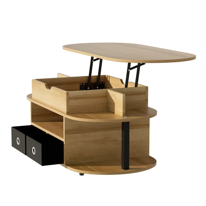 Table basse revelable effet bois rangement et tiroirs en tissu noir 105*50cm PHAHRAIRS