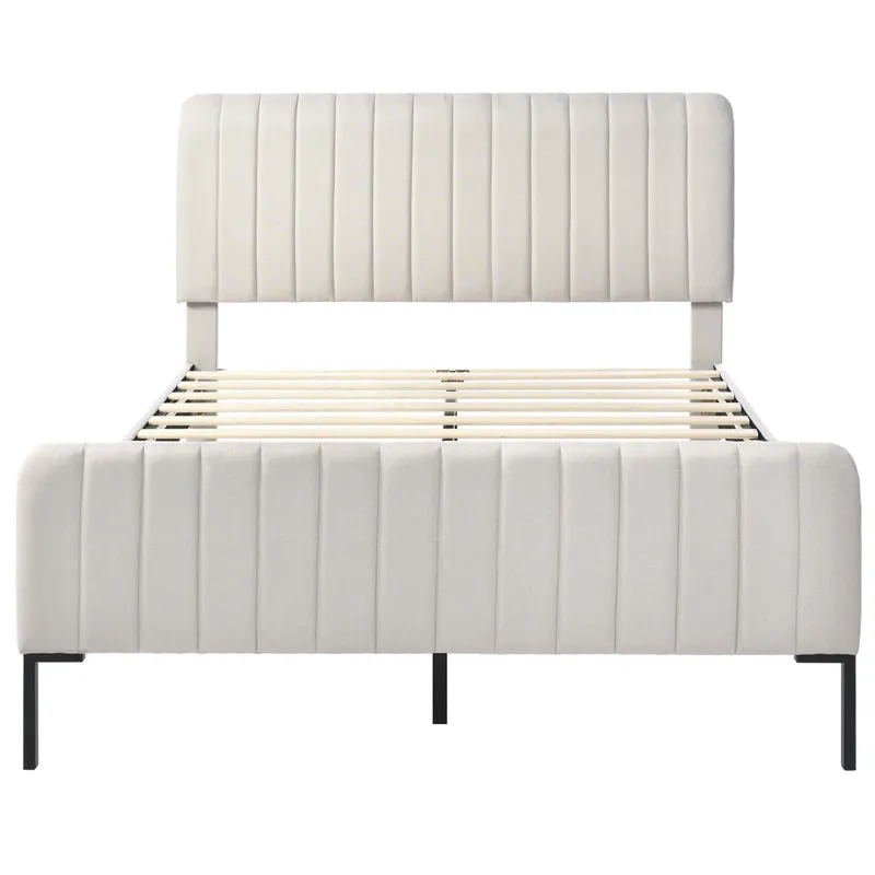Lit rembourré en lin gris-beige cadre lit double King 180x200cm EGMOID SUPER KING
