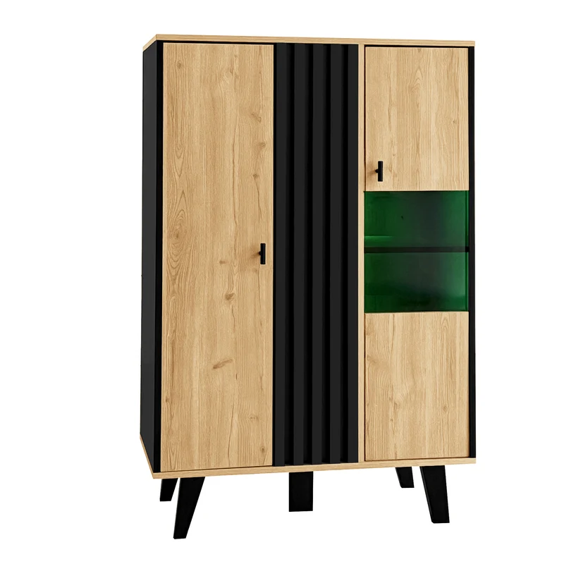 Buffets vitrines avec verre teinté et éclairage LED en noir et bois TEGMEDS