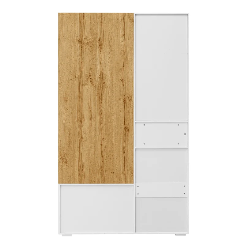 Vestiaire à l'entrée blanc effet bois avec miroir, éclairage LED et patères dorées ELEGANT SPHERE
