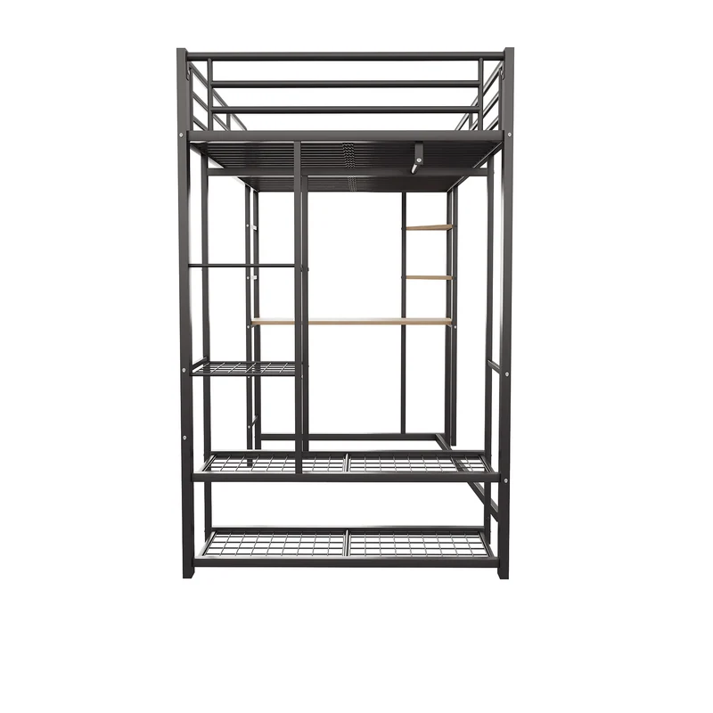 Lit mezzanine métallique avec bureau, étagères et espace rangement 90*200 NUCCUKS