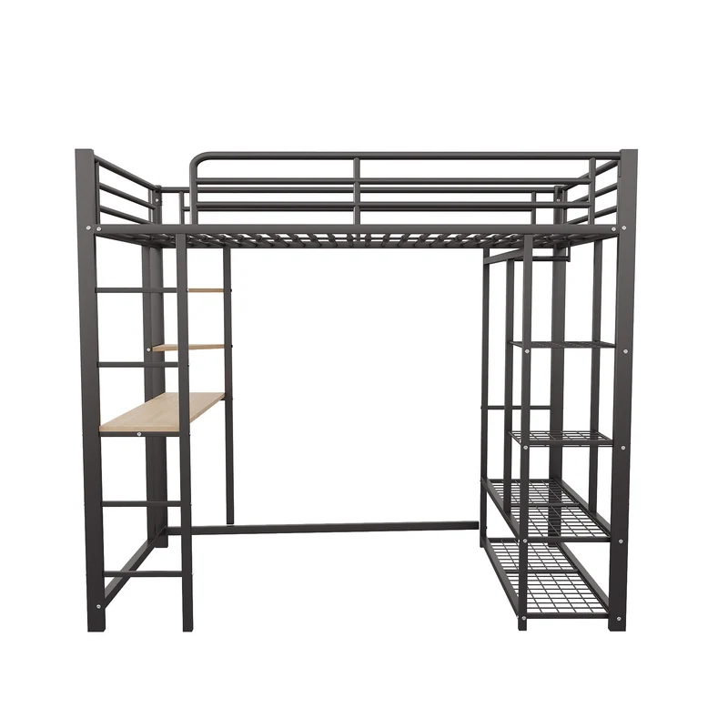 Lit mezzanine métallique avec bureau, étagères et espace rangement 90*200 NUCCUKS