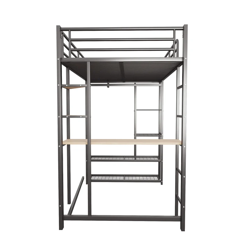Lit mezzanine métallique avec bureau, étagères et espace rangement 90*200 NUCCUKS