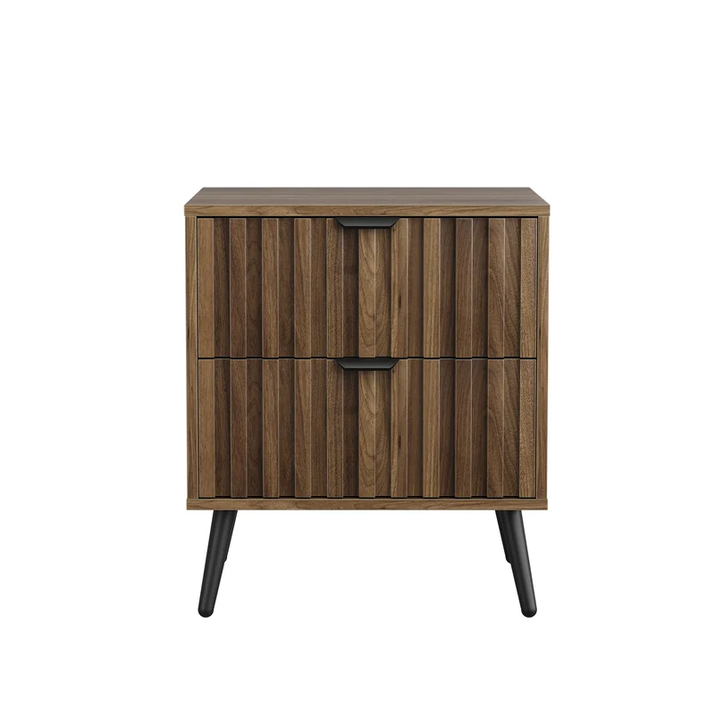 Table de chevet effet noyer 2 tiroirs sculptées 45x40x53cm FOCUSLS