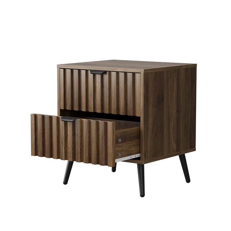 Table de chevet effet noyer 2 tiroirs sculptées 45x40x53cm FOCUSLS