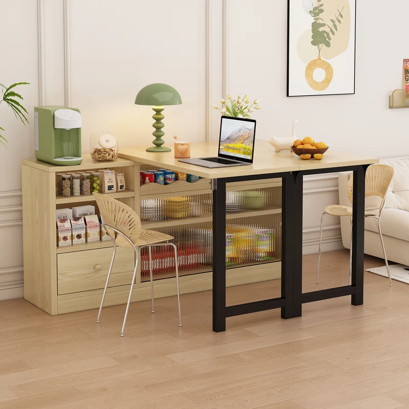 Table à salle à manger pliante et extensible avec meuble de rangement pivotant 360° SYNTROPHY