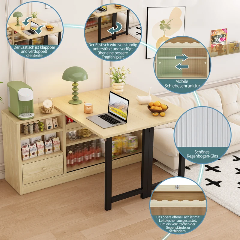 Table à salle à manger pliante et extensible avec meuble de rangement pivotant 360° SYNTROPHY