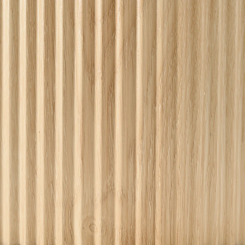 Table basse ronde bicolore blanc effet bois, pied cylindrique à rainures verticales 75x75x39cm MODERNFRAMEART